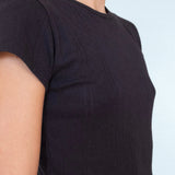 The Crop Baby Tee: Black Pointelle