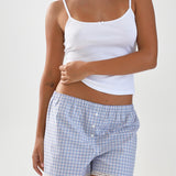 The Boxer: Blue Check French Poplin