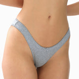 Gray brief being worn on a white background