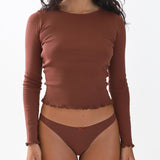 The Frilly Long Sleeve: Brown Cotton Jersey