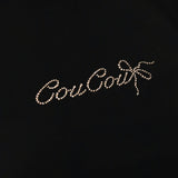 Black background with Cou Cou text in rhinestones