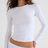 The Frilly Long Sleeve: White Cotton Jersey