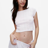 The Crop Baby Tee: White Pointelle