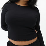 The Frilly Long Sleeve: Black Cotton Jersey