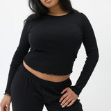 The Frilly Long Sleeve: Black Cotton Jersey