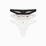 The Thong: 3-Pack Black, English Rose, White Pointelle
