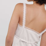 White lace-trimmed nightgown on a plain background